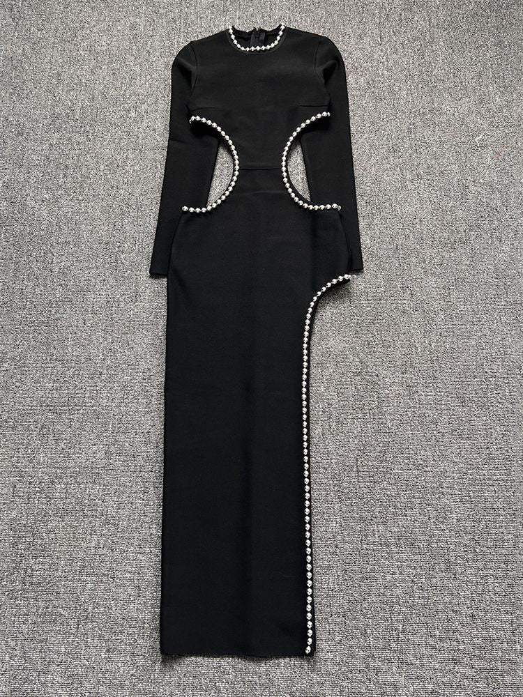 black miu miu dress Brenda Cutout Black Beaded Maxi Dress