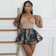 Load image into Gallery viewer, Camouflage Green Puffy Mini Skirt FancySticated
