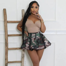 Load image into Gallery viewer, Camouflage Green Puffy Mini Skirt FancySticated
