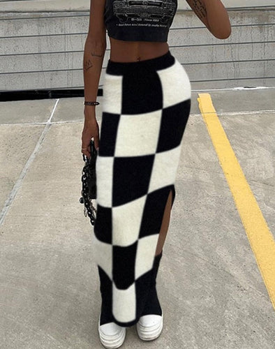 Checkerboard Knit Skirt FancySticated