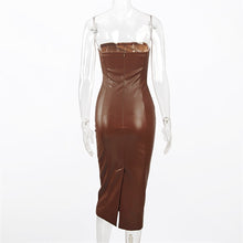 Load image into Gallery viewer, Chocolate Leather Midi Dress FancySticated
