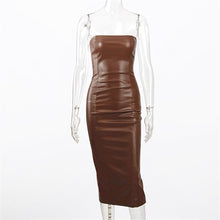 Load image into Gallery viewer, Chocolate Leather Midi Dress FancySticated
