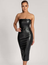 Load image into Gallery viewer, Chocolate Leather Midi Dress FancySticated
