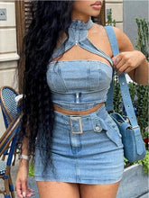 Load image into Gallery viewer, Davina Denim Mini Skirt Set FancySticated
