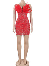 Load image into Gallery viewer, Davina Feather Rhinestone Dress FancySticated
