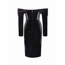 Load image into Gallery viewer, Elegant Black Off Shoulder Velvet Dress FancySticated
