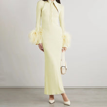 Load image into Gallery viewer, Elegant Feather Maxi Dress- Beige FancySticated

