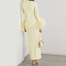 Load image into Gallery viewer, Elegant Feather Maxi Dress- Beige FancySticated
