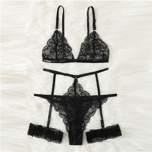 Floral Lace Garter Lingerie Set FancySticated