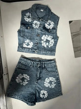 Load image into Gallery viewer, Floral Print Denim Short Set FancySticated
