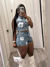Load image into Gallery viewer, Floral Print Denim Short Set FancySticated
