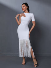 Load image into Gallery viewer, Fringed White Bandage Dress FancySticated
