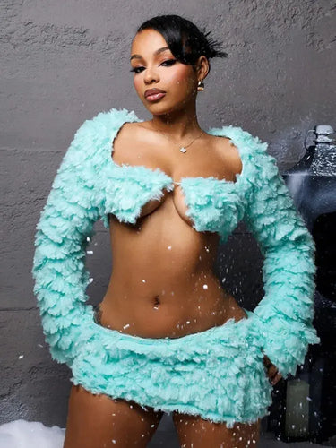 Fuzzy Wrap Mini Skirt Set FancySticated
