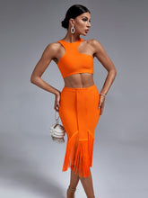 Load image into Gallery viewer, Her Fringed Bandage Skirt Set- Orange FancySticated
