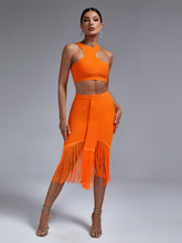 Load image into Gallery viewer, Her Fringed Bandage Skirt Set- Orange FancySticated
