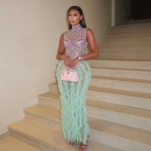 Load image into Gallery viewer, Karin Mesh Ruffles Maxi Dress
