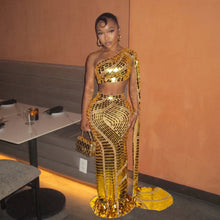 Load image into Gallery viewer, Gold Mirror Sequin Skirt Set

