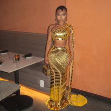 Load image into Gallery viewer, Gold Mirror Sequin Skirt Set
