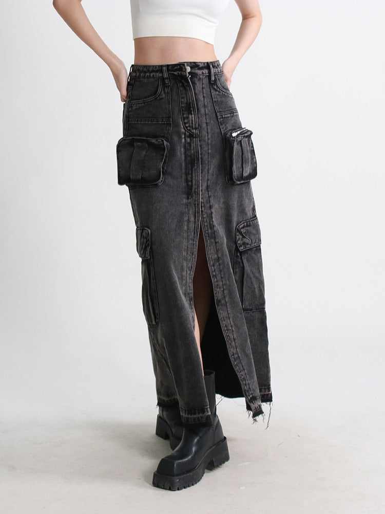 It Girl Denim Cargo Skirt FancySticated