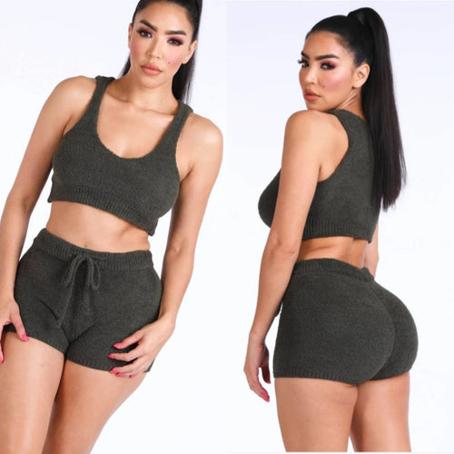 Juju Knit Short Set- Olive FancySticated