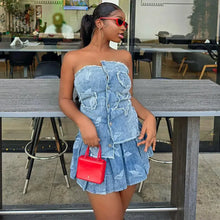Load image into Gallery viewer, Keke Denim Pleated Skirt Set FancySticated
