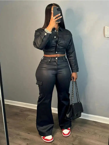 Kellyanne Leather Flare Pants Set FancySticated