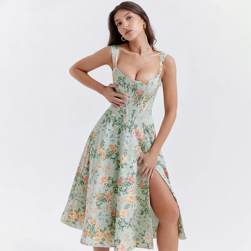 Lace Up Floral Corset Midi Dress FancySticated