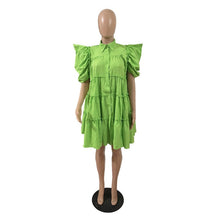 Load image into Gallery viewer, Lapel Puff Sleeve Pleated Dress FancySticated
