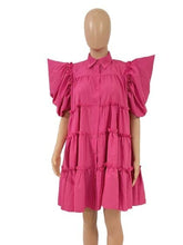 Load image into Gallery viewer, Lapel Puff Sleeve Pleated Dress FancySticated
