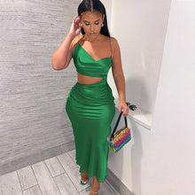 Load image into Gallery viewer, Lara Satin Backless Midi Dress- Green FancySticated
