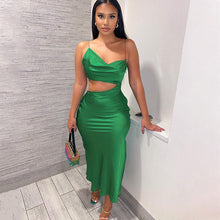 Load image into Gallery viewer, Lara Satin Backless Midi Dress- Green FancySticated
