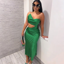 Load image into Gallery viewer, Lara Satin Backless Midi Dress- Green FancySticated
