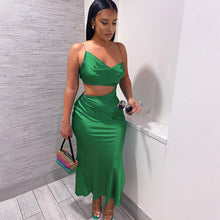 Load image into Gallery viewer, Lara Satin Backless Midi Dress- Green FancySticated
