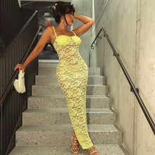Load image into Gallery viewer, Levana Lace Maxi Dress- Yellow FancySticated

