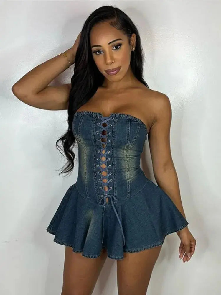 Lissa Denim Ruffled Mini Dress FancySticated