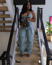 Load image into Gallery viewer, Mariah Cargo Denim Jumpsuit FancySticated
