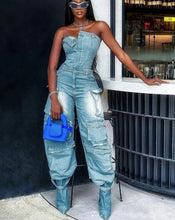 Load image into Gallery viewer, Mariah Cargo Denim Jumpsuit FancySticated
