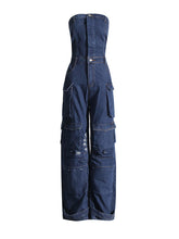 Load image into Gallery viewer, Mariah Cargo Denim Jumpsuit FancySticated
