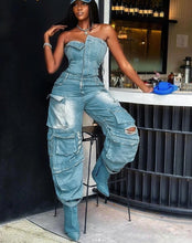 Load image into Gallery viewer, Mariah Cargo Denim Jumpsuit FancySticated
