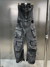 Load image into Gallery viewer, Mariah Cargo Denim Jumpsuit FancySticated
