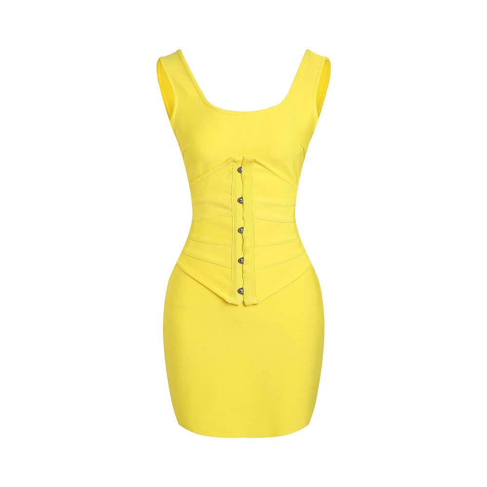 Nancy Mini Bandage Dress- Yellow FancySticated