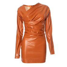 Load image into Gallery viewer, Orange Leather Pleated Mini Dress FancySticated
