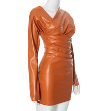 Load image into Gallery viewer, Orange Leather Pleated Mini Dress FancySticated

