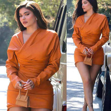 Load image into Gallery viewer, Orange Leather Pleated Mini Dress FancySticated
