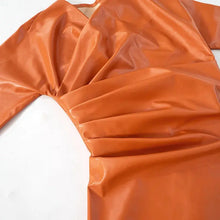 Load image into Gallery viewer, Orange Leather Pleated Mini Dress FancySticated
