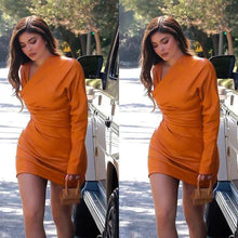 Load image into Gallery viewer, Orange Leather Pleated Mini Dress FancySticated
