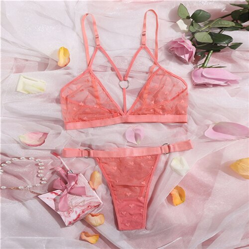 Pink Heart Mesh Lingerie Set FancySticated