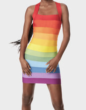 Load image into Gallery viewer, Rainbow Rayon Bandage Mini Dress FancySticated
