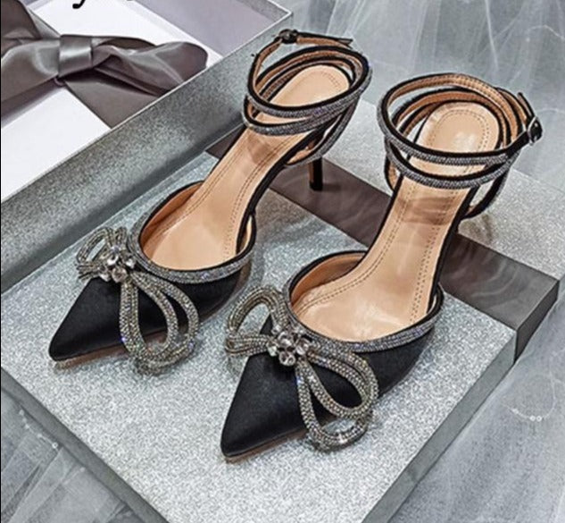 Women Rhinestone Decor Ankle Strap Sandals, Plastic Chunky Heeled Glamorous  Sandals Black | SHEIN EUR