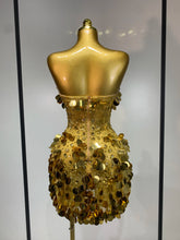 Load image into Gallery viewer, Gold Rhinestone Sequins Mini Dress
